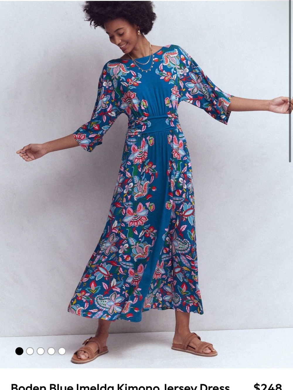 Boden Imelda Kimono Jersey Floral Blue Dress 4